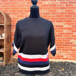 Lorenzo Romanza Womens Striped Knit Short Sleeve Sweater Size S/M